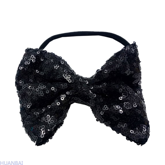 HUANBAI Toddler Baby Girls Paillette Headband Bowknot Elastic Hair Band For / Black(0-2 years)