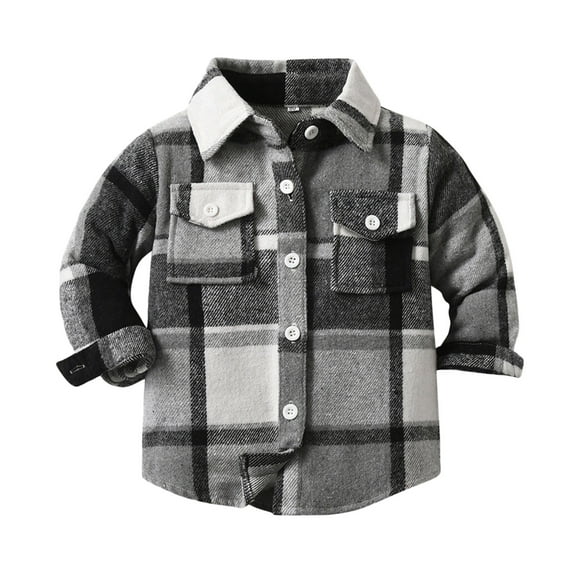 HUANBAI Toddler Boys Girls Shirt Coat Jacket Plaid Long Sleeve Kids Lapel Button Tops Outwear 12-18 Months