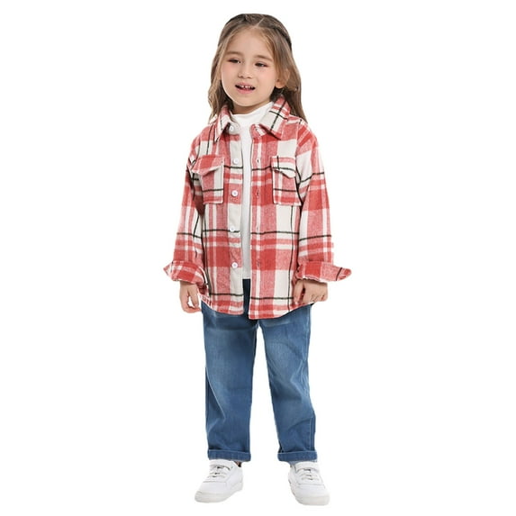 HUANBAI Toddler Boys Girls Shirt Coat Jacket Plaid Long Sleeve Kids Lapel Button Tops Outwear 18-24 Months