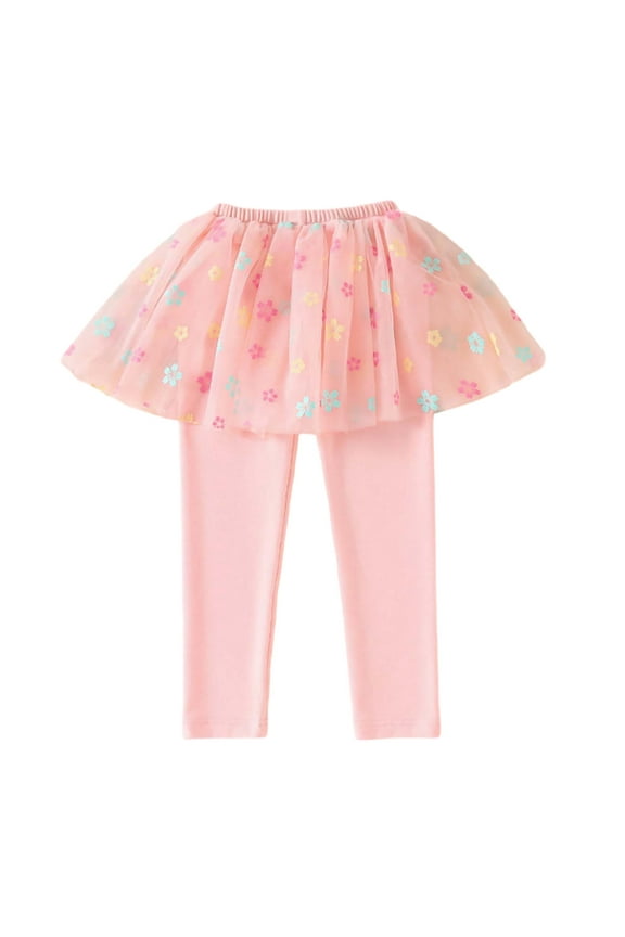 Toddler Children's Leggings Girls' Flowers Prints Trousers Two Culottes Spring Autumn Shaggy Yarn Skirt Pants 3-4 Years