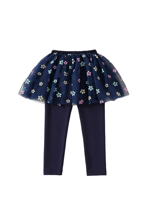 Toddler Children's Leggings Girls' Flowers Prints Trousers Two Culottes Spring Autumn Shaggy Yarn Skirt Pants 3-4 Years