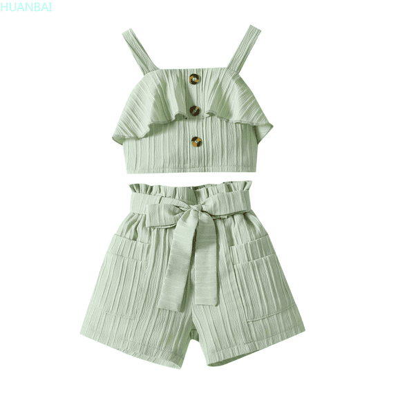 HUANBAI Toddler Girl's Ribbed Knit Button Front Camisole Crop Tops And Track Shorts 2 Sets Summer Outfit Kids Girls Clothes 3-4 Years