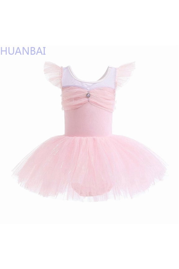 Toddler Girls Fly Sleeve Sequin Tulle Ruffles Ballerina Dress Princess Dress Dance Party Dresses Clothes Skirt Dresses 4-5 Years