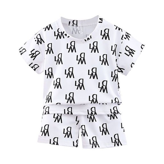 HUANBAI Toddler Kids Baby Boys Girl Shorts Sets Summer Outfits Letter Print T Shirt + Shorts Girls 2 Piece Tracksuit Outfits Set 18-24 Months