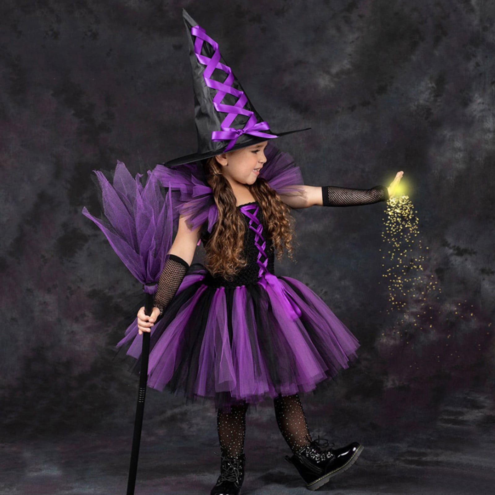 HUANBAI Toddler Kids Girls Pageant Witch Party Tulle Dresses With Hat