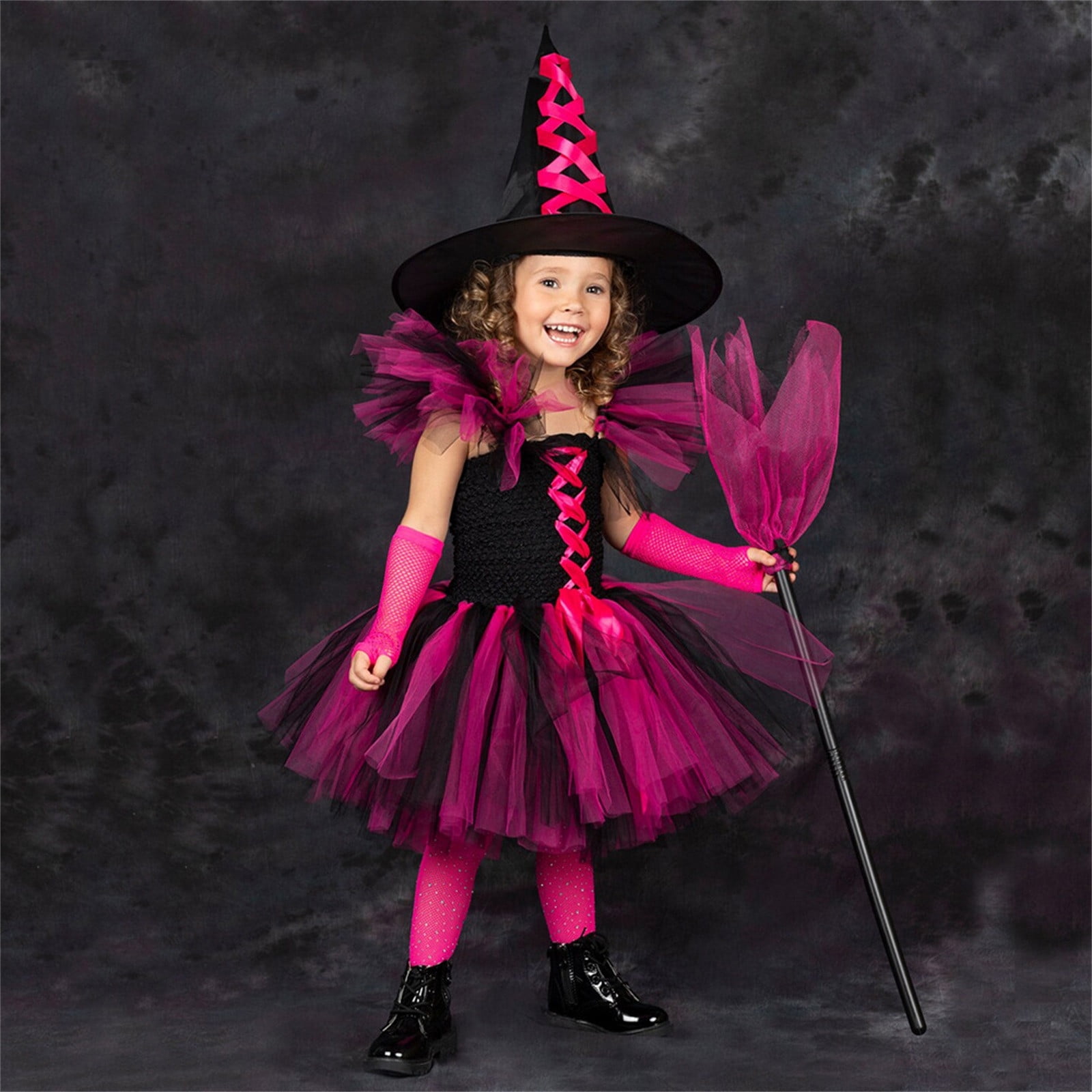 HUANBAI Toddler Kids Girls Pageant Witch Party Tulle Dresses With Hat