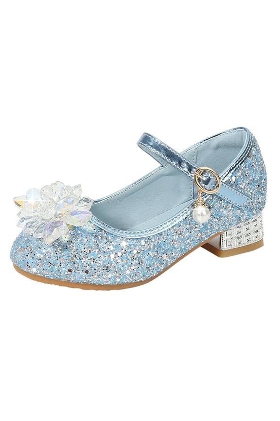 Toddler Little Kid Girls Dress Pumps Glitter Sequins Princess Flower Low Heels Party Show Dance Shoes Rhinestone Sandals 13.5