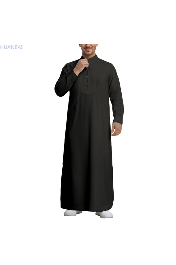 Traditional Arabic Button Front Shirt In Solid For Everyday Wear Long Sleeve Shirt With Front Pocket And Classic Collar