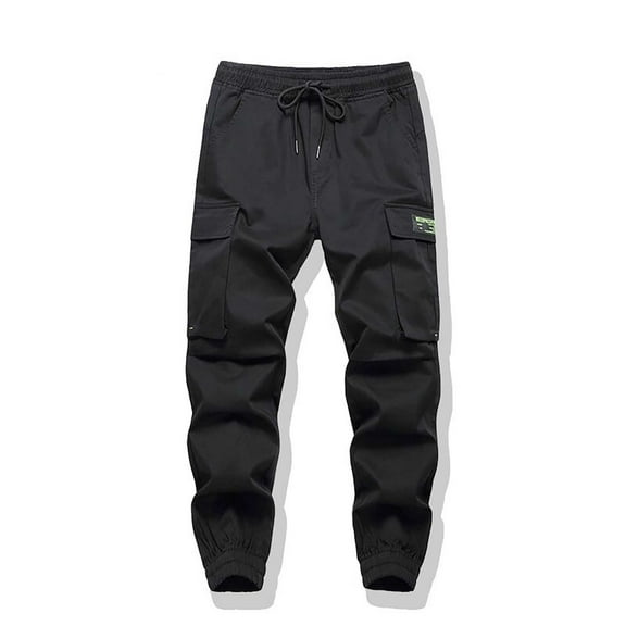 HUANBAI Trendy Boys' Cargo Pants Lightweight Black Long Pants For Spring And Summer Outdoor Drawstring Waist Pants For Children 7 16 Years Old 7-8 Years