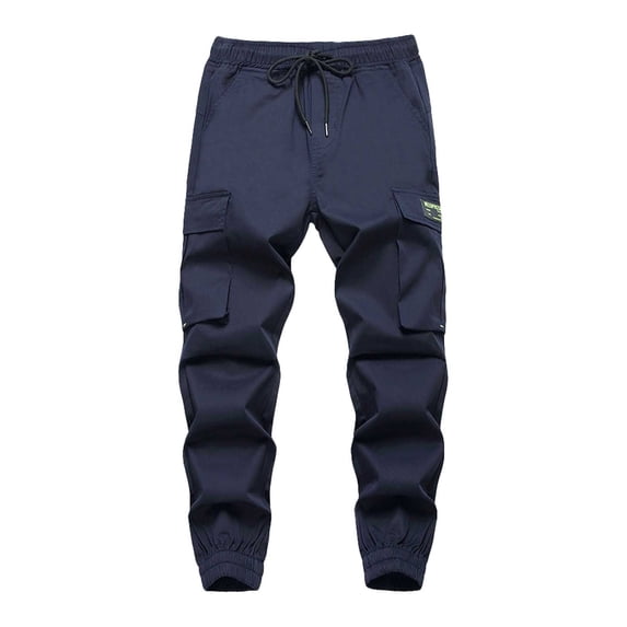 HUANBAI Trendy Boys' Cargo Pants Lightweight Black Long Pants For Spring And Summer Outdoor Drawstring Waist Pants For Children 7 16 Years Old 7-8 Years