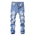 thumbnail image 1 of HUANBAI Trendy Boys Distressed Jeans High Street Fashion Casual Long Pants For Kids Comfortable Elastic Waist Stylish Tear Design Durable Denim Trousers 9-10 Years, 1 of 8