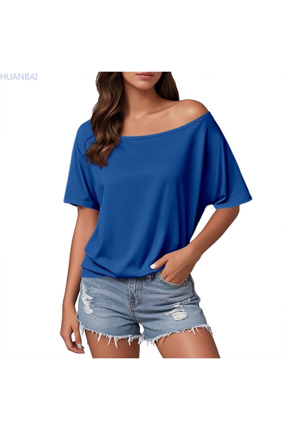 Trendy Women's Off Shoulder T Shirt Casual Solid Top For Everyday Wear Comfortable Style For Spring And Summer Summer Lightweight T-Shirts
