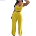 thumbnail image 1 of HUANBAI Two Piece Sets For Women Summer Outfits Sets Neck Tops Wide Leg Crop Pants Vacation Travel Outfits Women's Solid Sleeveless Scoop Neck Crop Tank Top Casual Sleepwear, 1 of 4
