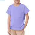 thumbnail image 1 of HUANBAI Unisex Kid's Boys Girls Basic Short Sleeve Solid Color T Shirts Pocket Tee Crew Neck Shirt Basic Tshirt Tops 6-7 Years, 1 of 5