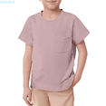 thumbnail image 1 of HUANBAI Unisex Kid's Boys Girls Basic Short Sleeve Solid Color T Shirts Pocket Tee Crew Neck Shirt Solid color for Boys 8-9 Years, 1 of 5
