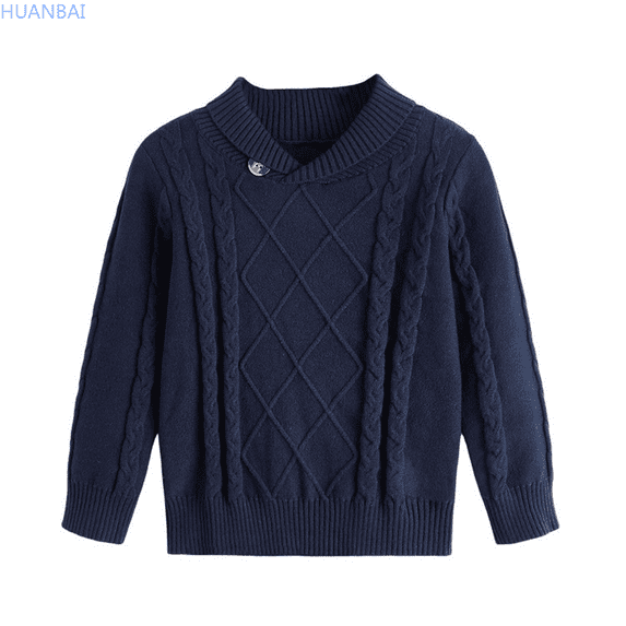 HUANBAI Winter Girls Sweaters British Style Solid Color Warm Knitted Pullover Soft Casual For Toddler And Kids Crewneck Long Sleeve Sweater 4Y