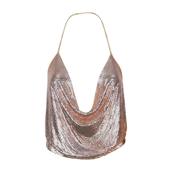 HUANBAI Women V-neck Halter Backless Chain Sequined Tank Vest