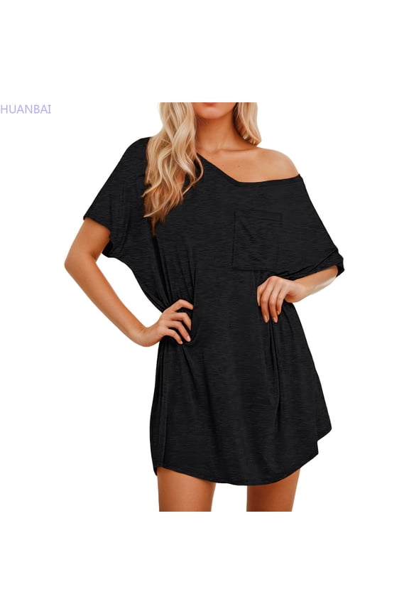Women's And Comfortable Solid Color V Neck Short Sleeved Sleeved Sleeping Dress Nightgown Sleepwear