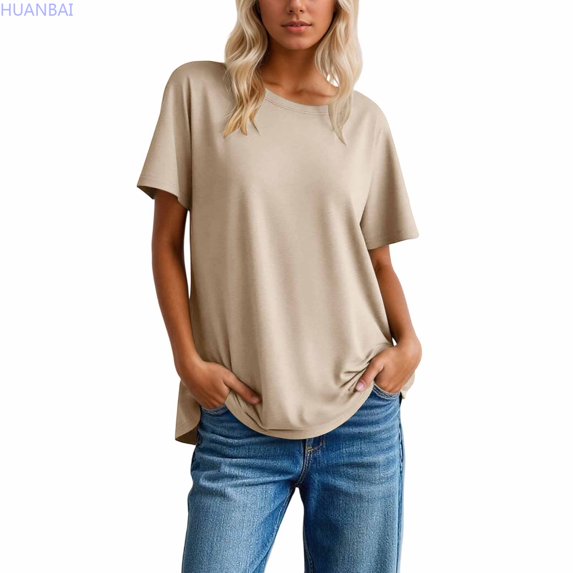 HUANBAI Women's Casual Solid Color T Shirt Soft Comfortable Basic Tee Relaxed Fit Breathable Short Sleeve Top For Everyday Wear Solid Color T shirt
