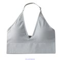 thumbnail image 1 of HUANBAI Women's Halterneck Sports Bra Backless Deep V Neck Sports Bustier Padded Gym Push Up Bra Backless Adjustable Straps ,(Medium,Gray), 1 of 4