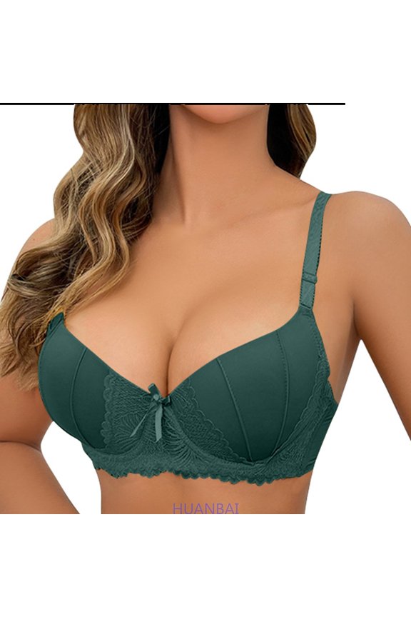 Women's Push Up Bra Multi Colored Bow Lace Small Push Up Bra ,(36,Green)