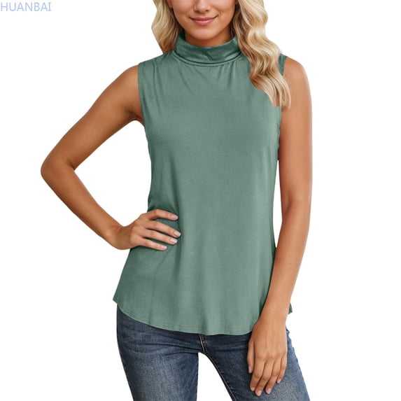HUANBAI Women‘s Ribbed High Neck Sleeveless Tank Top Stretch Soft Comfort Fit Wear Solid Color Basic Shirt Basic Sleeveless Tank Tops