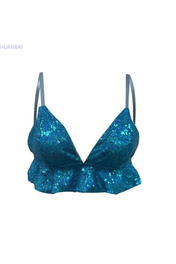 Women's Sequin Performance Hot Top DS Nightclub Stage Edge Sling Tank Tops for Women