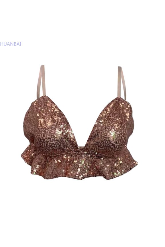 Women's Sequin Performance Hot Top DS Nightclub Stage Edge Sling Tank Tops for Women