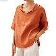 thumbnail image 1 of HUANBAI Women's Solid Color And Linen Loose Top T Shirt Casual Basic Tops, 1 of 5