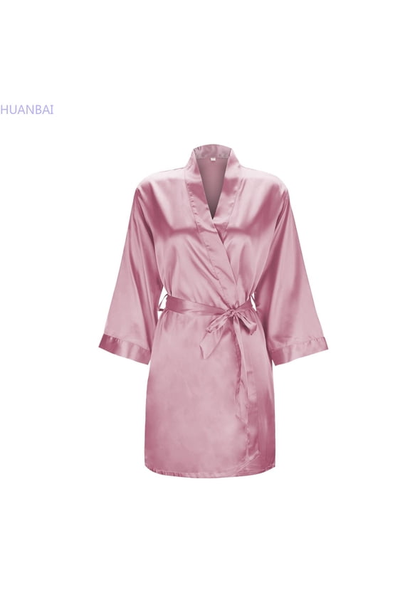 Women's Solid Color Light Bathrobe Wedding Dress Makeup Bridesmaid Dress Satin Kimono Pajamas Soft Pajamas Dress