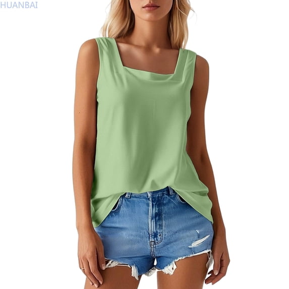 HUANBAI Women's Square Neck Shirt With Vest Design Cotton Tank Top