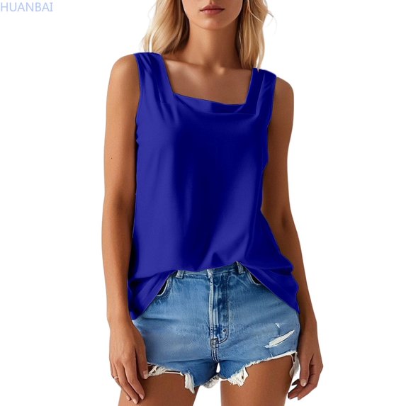 HUANBAI Women's Square Neck Shirt With Vest Design Cotton Tank Top
