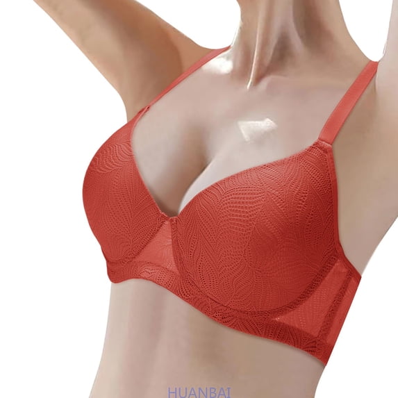 HUANBAI Women's Thin Seamless Vest Soft Support Large Chest Small Half Fixed Cup Breathable Bra ,(90C,Red)