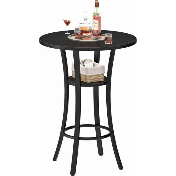 HUANG 2-Tier Round Bar Table, Counter Height, Black (TBT03BB)