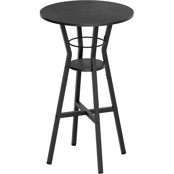 HUANG 2-Tier Round High Top Bar Table, Black (BT03BB)