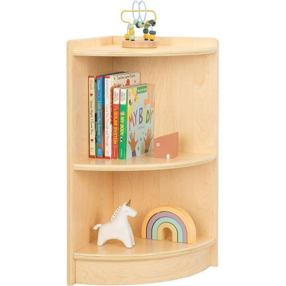 HUANG 2-Tier Wood Corner Cabinet - Toy Organizer & Montessori Shelf for Kids Room