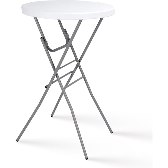 HUANG 28" Round Folding Cocktail Table, High Top Portable, White