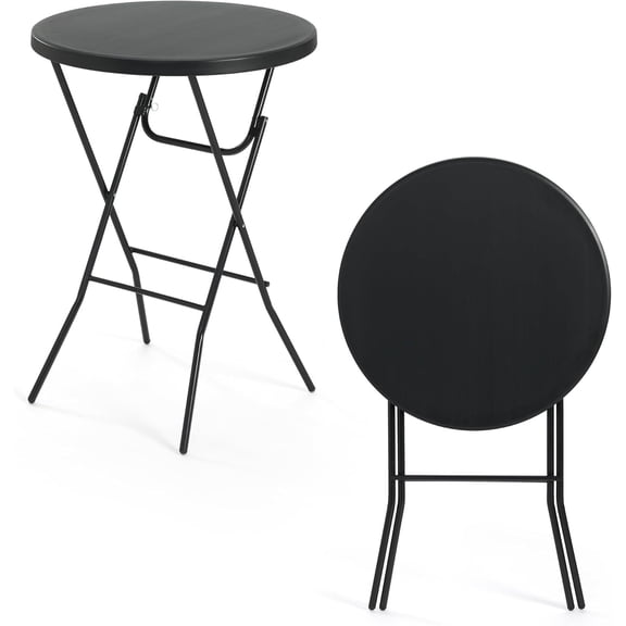 HUANG 32" Round Folding Bar Height Table Black - HDPE Portable Table with Removable Legs for Indoor Outdoor Wedding Party Commercial Events