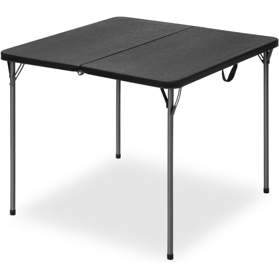 HUANG 34" Square Folding Table Black for 4 Person - 330 lbs Capacity with HDPE Top & Heavy-Duty Steel Legs, Portable Picnic Table for Indoor Outdoor Parties Camping