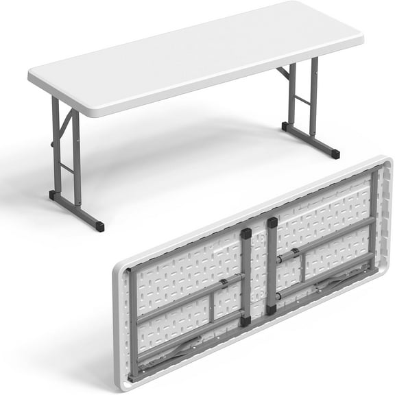 HUANG 4 FT Narrow Folding Table White - Premium HDPE Top & Sturdy Metal Frame, for Buffet Seminar Party Training Home Office