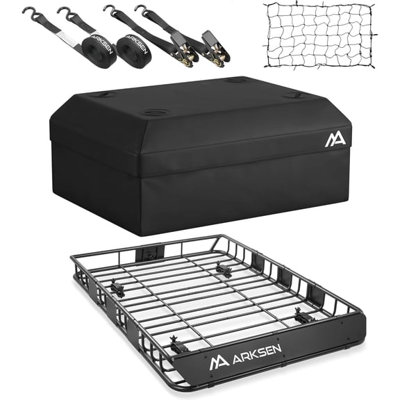 HUANG 54" Universal Roof Rack with Waterproof Bag & Cargo Net, 150 LB Capacity