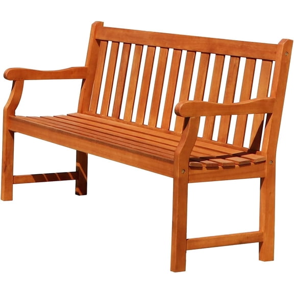 HUANG 5ft Slatted Eucalyptus Wood Garden Bench, 3-Seater, Atlantic Red Brown