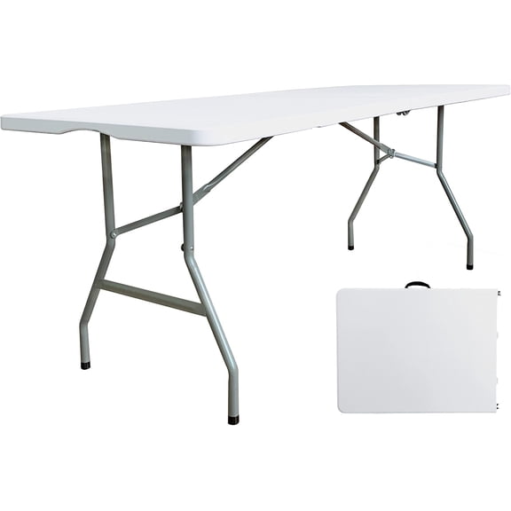 HUANG 6 Foot Folding Table - Fold-in-Half Heavy Duty Plastic Foldable Table, 72 Inch Portable with Handle for Indoor Outdoor Picnic Party Dining