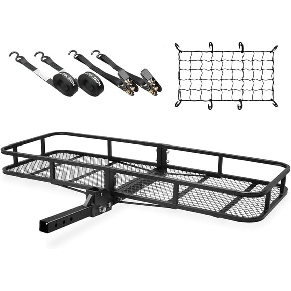 HUANG 60" Folding Hitch Cargo Carrier with Cargo Net & 2 Ratchet Straps, 500 LB Capacity