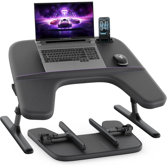 HUANG Adjustable Laptop Lap Desk for Bed & Couch with Soft Armrest, Ergo Curve Design, Black