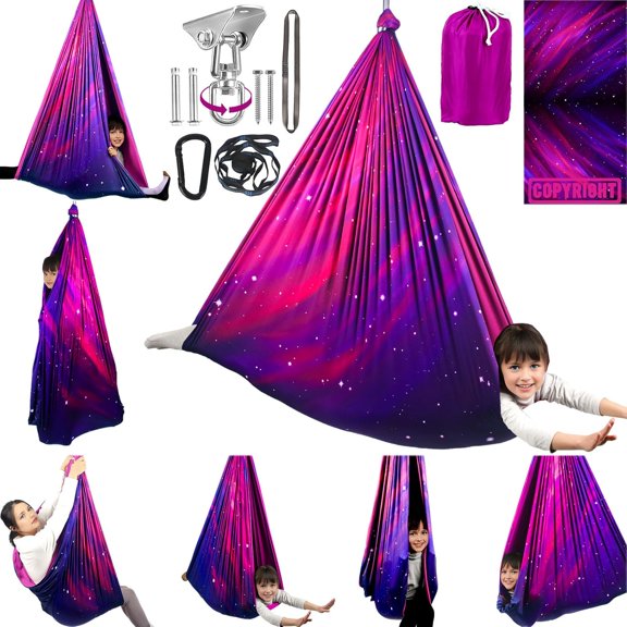 HUANG Double Layer Sensory Swing - 300 lbs Capacity, 360° Swivel Hanger Kit, Galaxy Purple
