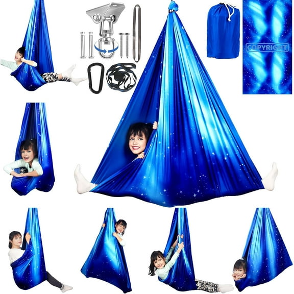 HUANG Double Layer Sensory Swing - 300 lbs Capacity, 360° Swivel Hanger Kit, Star Blue
