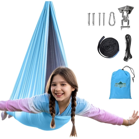 HUANG Double Layer Therapy Swing - 360° Swivel Hanger, Calming Sensory Swing, Blue and Gray