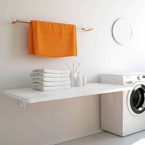 HUANG Folding Table 32" x 16" White Wooden Wall Mount Desk - Laundry Table for Folding Clothes
