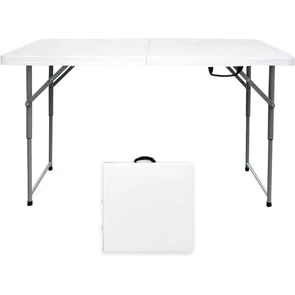 HUANG Folding Table 4/6/8 Foot Adjustable Height White - Foldable Card Table, Portable Plastic Picnic Party Dining Camping Bar Table, Fold-in-Half Heavy Duty